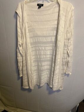 Jones New York Sheer Stripe Open-Front Cardigan - White